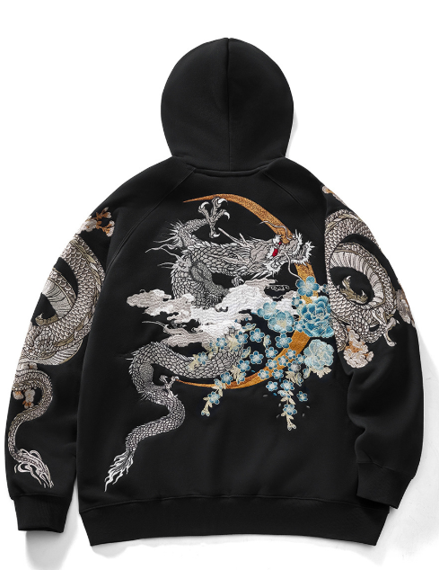 Chinese Dragon Embroidered Hoodie - Frozen